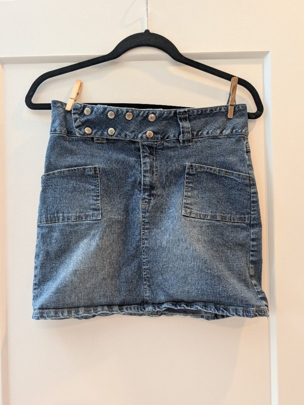 VTG SB Jeans Y2K Double Button Studded Blue Denim Mini Skirt Size 3
